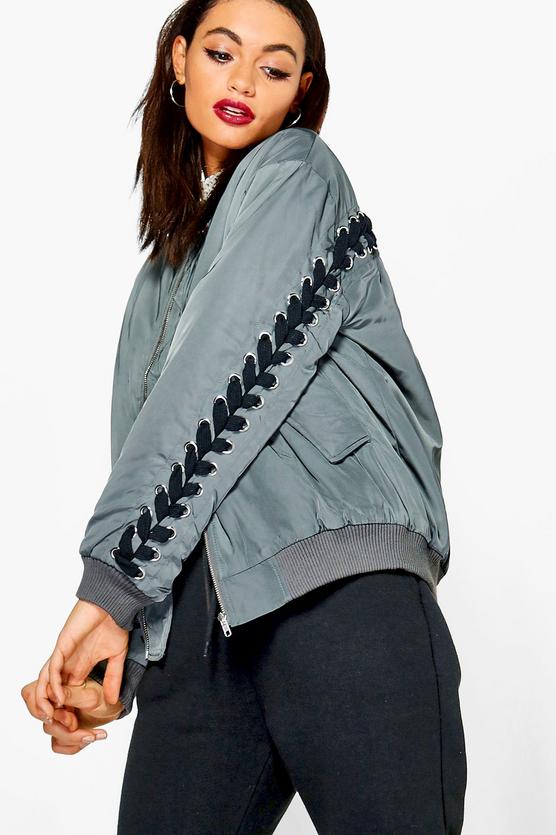 Lois Eyelet Lace Up Back Bomber Jacket